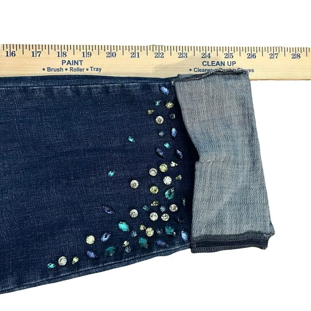 Chico's Dark Blue Cropped Jeans with Embellished Cuffs - Picture 9 of 10